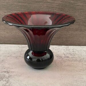 Vintage 1930s Ruby Glass Flared Deco 3.5" X 4.5" Tall Footed Vase Candleholder